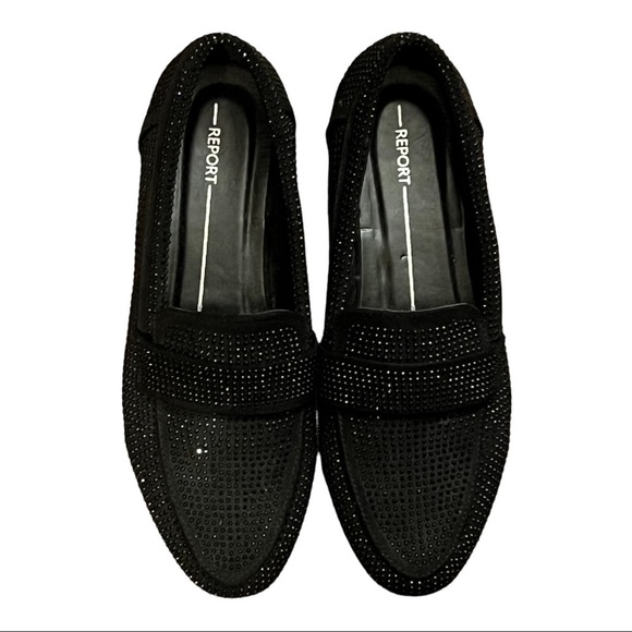 Report Allover Studded Almond Toe Loafers 7.5 Black Casual Edgy Chic SlipOn Flat - Picture 4 of 7
